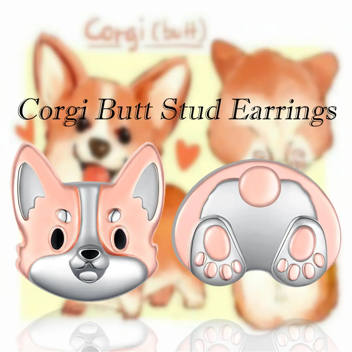 Cute Corgi Head and Butt Stud Earrings, Dainty Alloy Animal Jewelry for Women, Hypoallergenic Puppy-Themed Gift for Dog Lovers, Hoop Earrings, Animals, Unisex, Quirky Cute, Dainty Puppy-Themed Accessories, Handcrafted Charm, Zircon, Daily Wear, Birthday