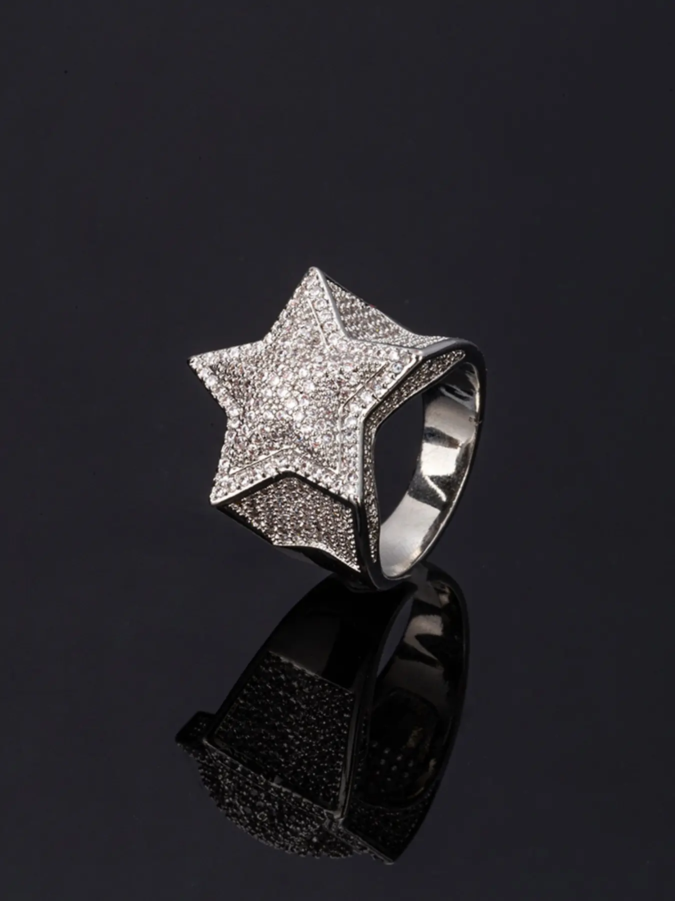 Men's Hip-Hop 3D Star Ring with Micropaved Zircon Stones, Sparkly Cubic Zirconia, Fashionable Stylish Trendy Statement Jewelry for Casual Wear, Cubic Zirconia Rings