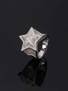 Men's Hip-Hop 3D Star Ring with Micropaved Zircon Stones, Sparkly Cubic Zirconia, Fashionable Stylish Trendy Statement Jewelry for Casual Wear, Cubic Zirconia Rings