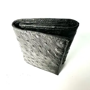 Black Genuine Ostrich skin Trifold wallet