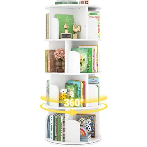 Rotating Bookshelf Tower, 360 Display 4-Tier Wood Floor Bookcase Storage Rack for Kids&Adult, Spinning Book Shelf Revolving Bookcase for Bedroom, Corner Bookshelf for Small Space, Living Room, Study Room Organiser Wooden