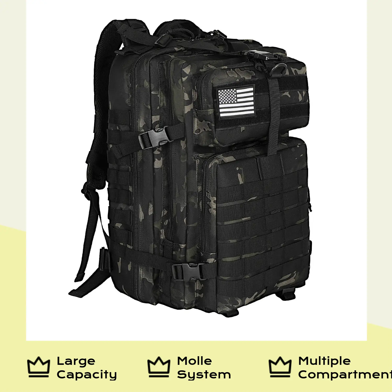 Wolt 45L Tactical Backpack for Men, Water Resistant 900D Polyester Military Rucksack with MOLLE System, Adjustable Pack for Hiking & Camping, Adjustable Backpack, Water Resistant Backpack