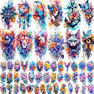 52 Pieces Watercolor Temporary Tattoos Suitable for Women Adults - Realistic 3D Floral Butterfly Phoenix Mandala Fake Tattoo Set, Waterproof Long-lasting Body Stickers, Suitable for Parties Weddings (Including 12 Large Tattoos)