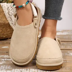 Women's Soft Suede Mules Back Strap Platform Sole Casual Daily Sandals Indoor Outdoor