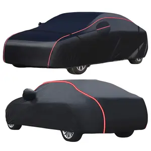 Heavy Duty Waterproof Glow-In-The-Dark Car Cover Oxford Plain Weave Three-Box Sedan Car Cover Outdoor Full Car Cover All Weather Waterproof Windproof Sun Rain Snow Protection with Driver Door Zipper Black