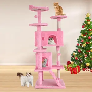 Niamvelo 54-In Double Condo Cat Tree Tower Playhouse with Scratching Post & Perch for Indoor, Pink NiamVelo