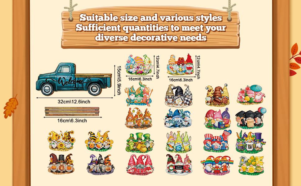 23 Pcs Interchangeable Gnome Welcome Sign for Front Door, Magnetic Seasonal Wooden Truck Door Hanging Decor for Valentines St. Patrick's Day Easter Spring Birthday Holiday Party, Farmhouse Porch Wall Home Decor, Housewarming Gift for Room Office Garden