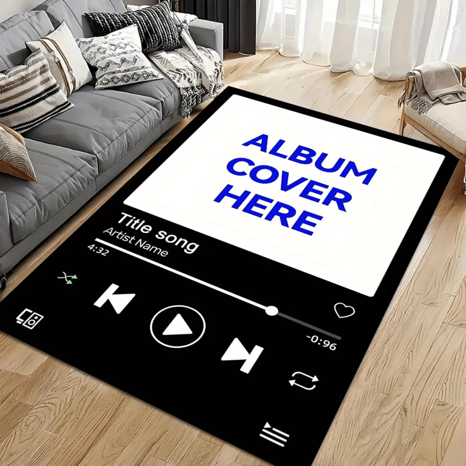 Custom Spotify Music Player Diatomite Rug - 100% Non-Slip Rubber Backing, Black and White Watercolour, Soft Absorbent Quick-Dry, Fully Customizable, 31.5×70.9in/39.4*70.9Inch(100*180Cm))/47.2*78.7Inch(120*200Cm)) Floor Mat for Bathrooms, Living Rooms