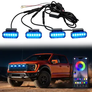 RGB Front Grille Light 4PCS Color-Changing Front Grill Lights for Trucks APP Control Universal Clip on Led Light Compatible with Jeep Wrangler Ford F-150 Toyota Tundra Tacoma