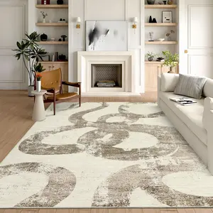 Washable Foldable Printed Rug, Modern Abstract Patterns, Fits a Variety of Environments, Brown