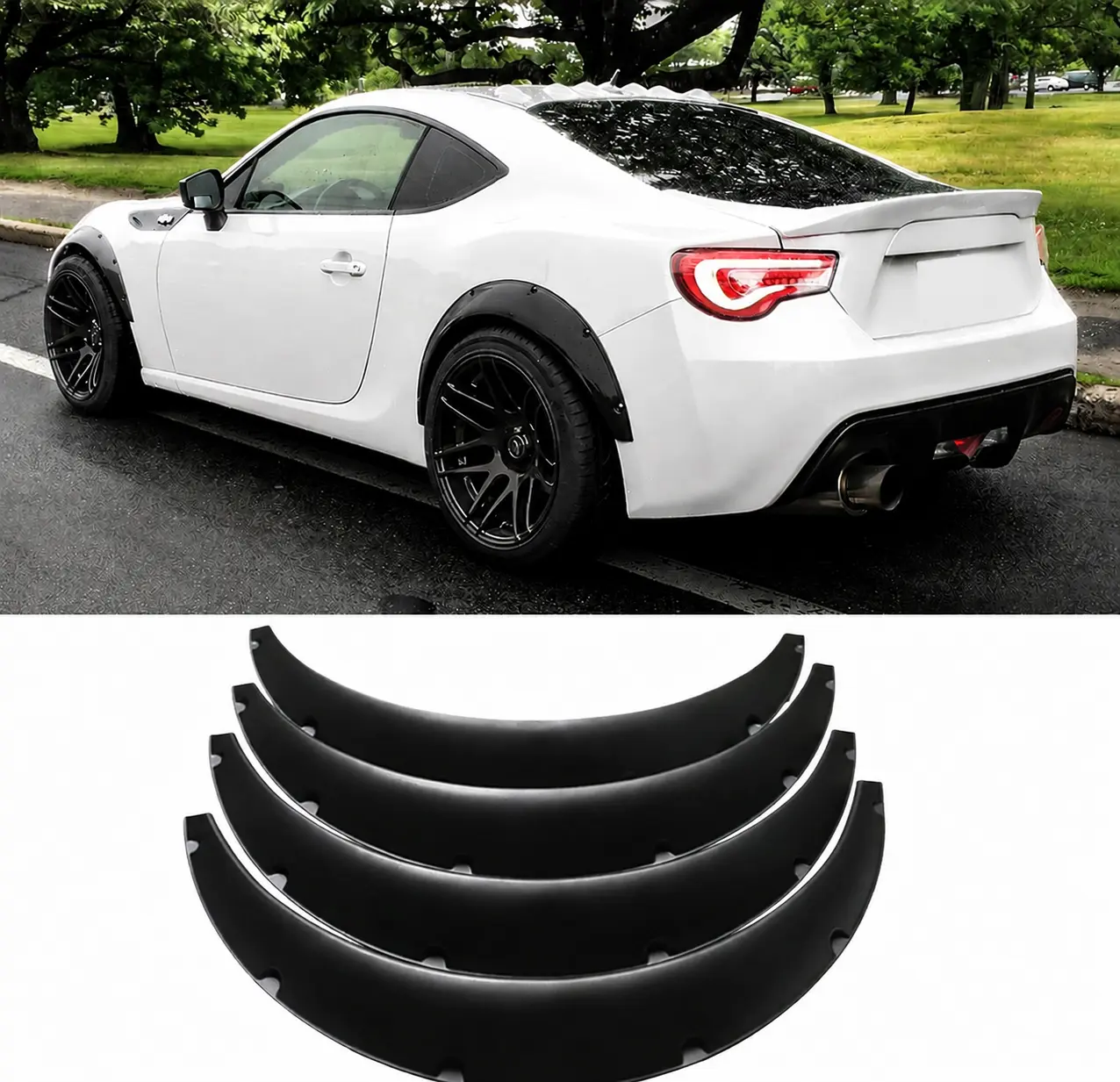 Matte Black Rivet-Bolt Fender Flares, Flexible Plastic Small/Large Wheel Arch Extensions for Muscle Cars & Street Rides, Wide Body Kit with Aggressive Look, Easy DIY Panel Protection Upgrade for SUVs Trucks Jeeps Pickups