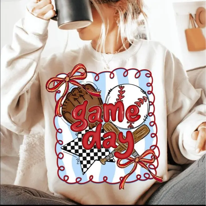 Preppy Baseball Coquette Sweatshirt, Brushstroke Game Day Baseball sweatshirt, Cute Baseball Bow , 100% Cotton Classic, Gift For Fans