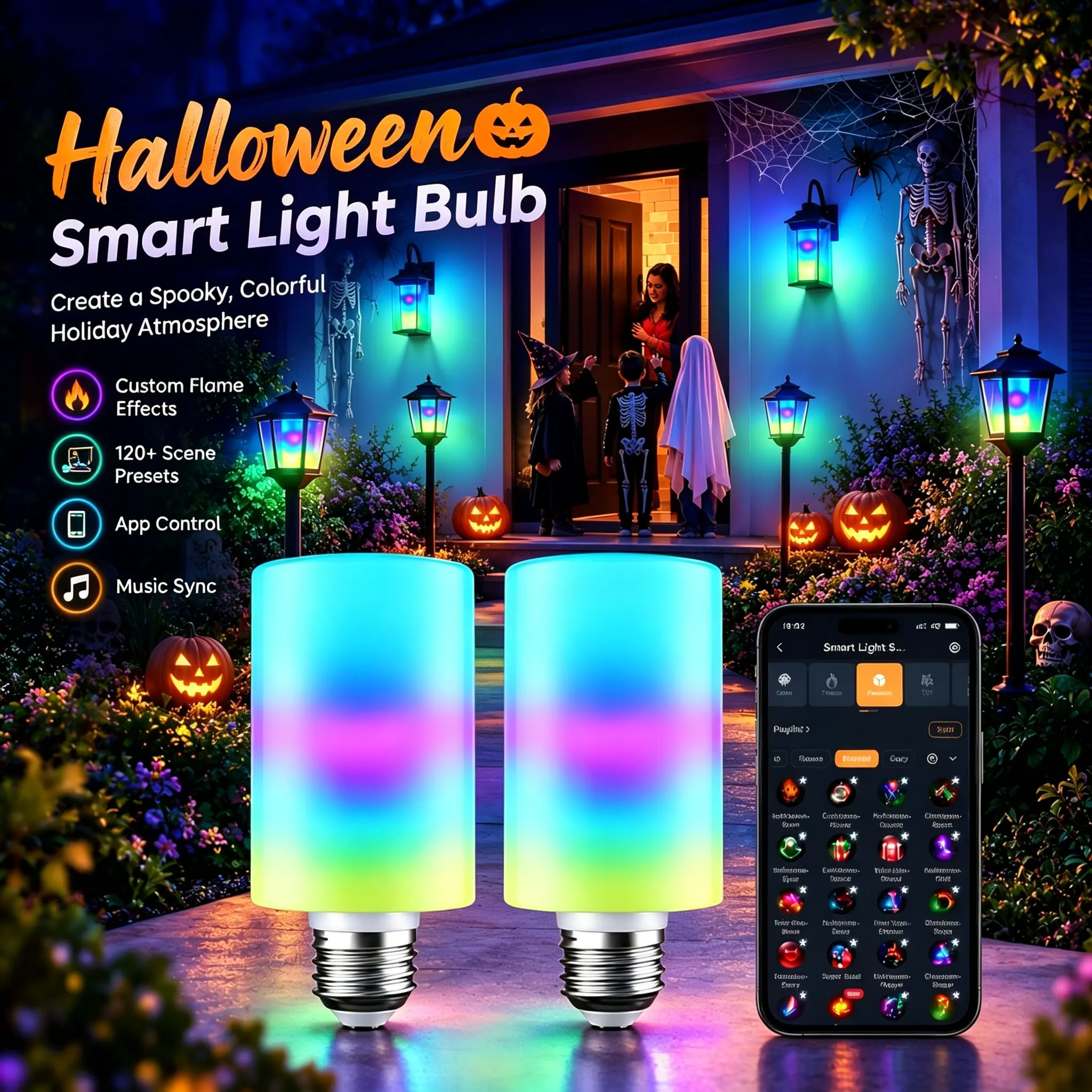 [Halloween Lights] Linkind Smart Flame Light Bulbs, Light Stick, Color and White Smart Light Bulb, 850lm Works with AiDot, Alexa, Apple Home, Google Home, 120+ Presets, E26 Base, 2.4G Wi-Fi, Custom Flame Effects, Outdoor Covered Porch & Entryway Lighting