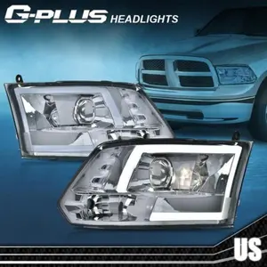 White LED Tube Projector Headlights Lamps Fit For 09-18 Dodge Ram 1500 2500 3500 G-PLUS