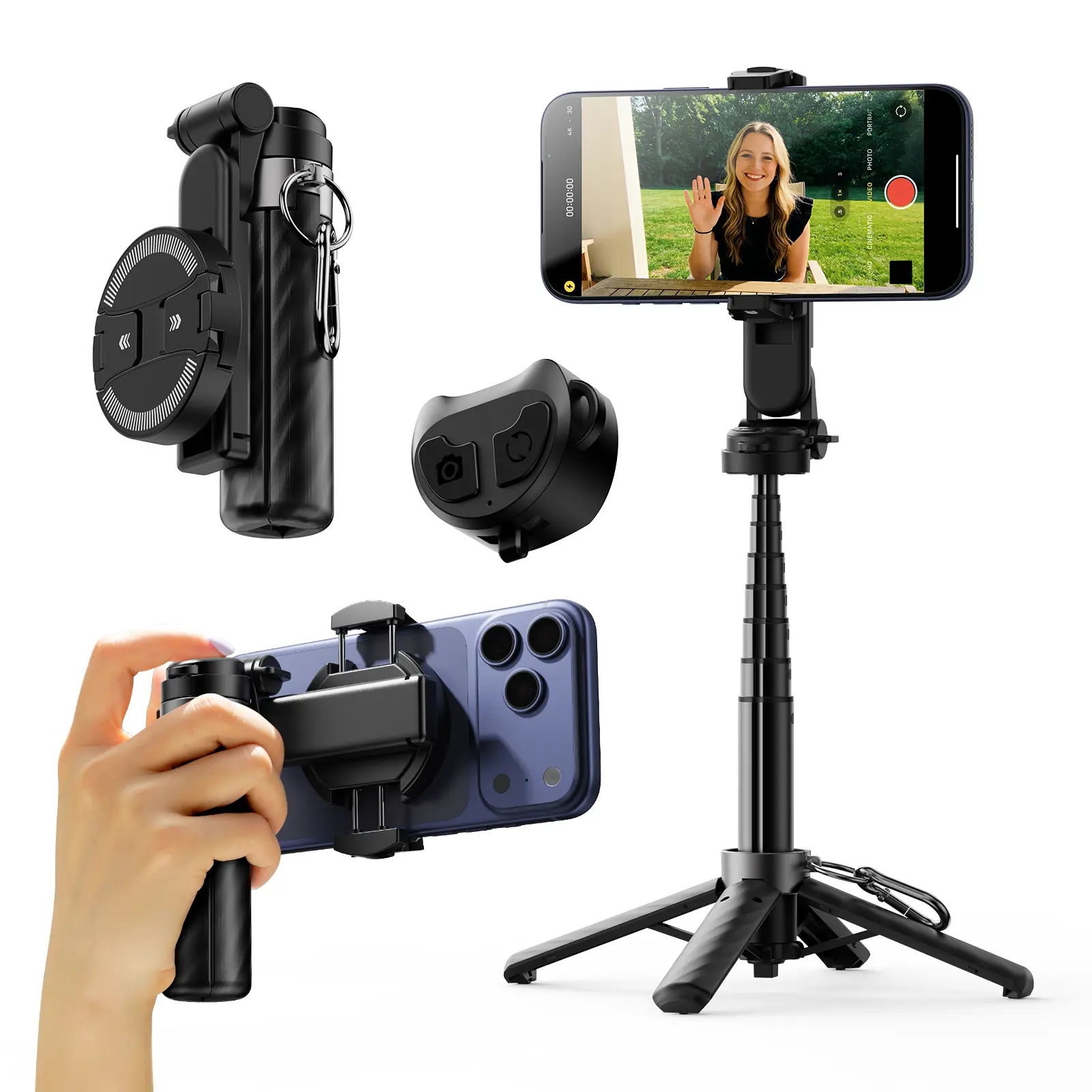 2026 New 4-in-1 Multifunctional mini Magnetic & clip Selfie Stick Tripod, 360° RotatingPhone Tripod, Wireless Bluetooth Control for iPhone Android, Selfies Video Recording Vlogging Compatible with Most Phones - Stabilizer Camera Foldable Remote, Smartphon