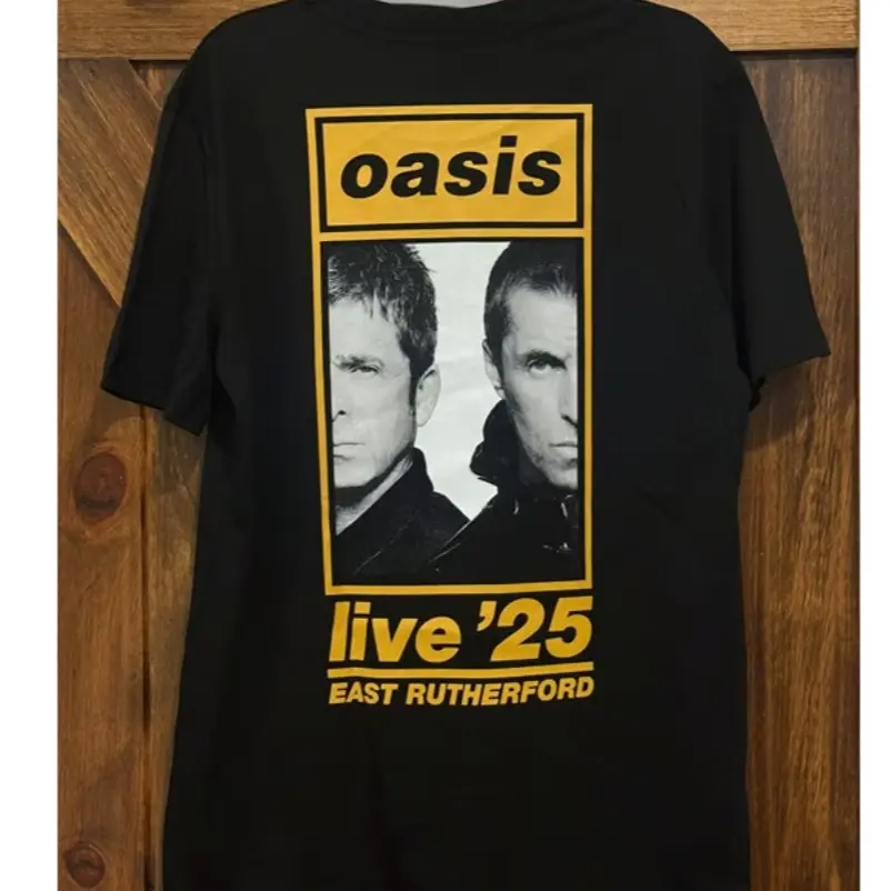 Oasis Men's Round Neck Short-Sleeve Graphic T-Shirt - East Rutherford Live ’25 Print, Sold-Out Special Event Streetwear Menswear Tops, Clothes, Graphic Front
