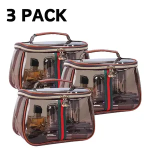 3 PACK Fashion Travel Makeup Bag Large Capacity Transparent Waterproof Cosmetics Storage PVC Bag With Smooth Zipper For Women Girl Organizer For Home Travel Trip Daily Commuting lady large capacity makeup organizer