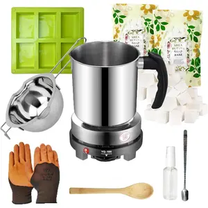 Soap Making Kit for Adults with  Hot Plate, Basic DIY Soap Making Supplies Kit Including 1.1 lb Shea Butter Soap Base, Pouring Pot, Silicon Mold Craft Project Making Soaps Kit