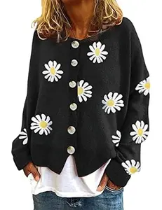 utcoco Women's Oversized Cropped Cardigan Sweaters Vintage Artistic Floral Print Cable Knit Sweater Outwear Knitwear Fabric Fashion Breathable Crewneck winter  clothes  women