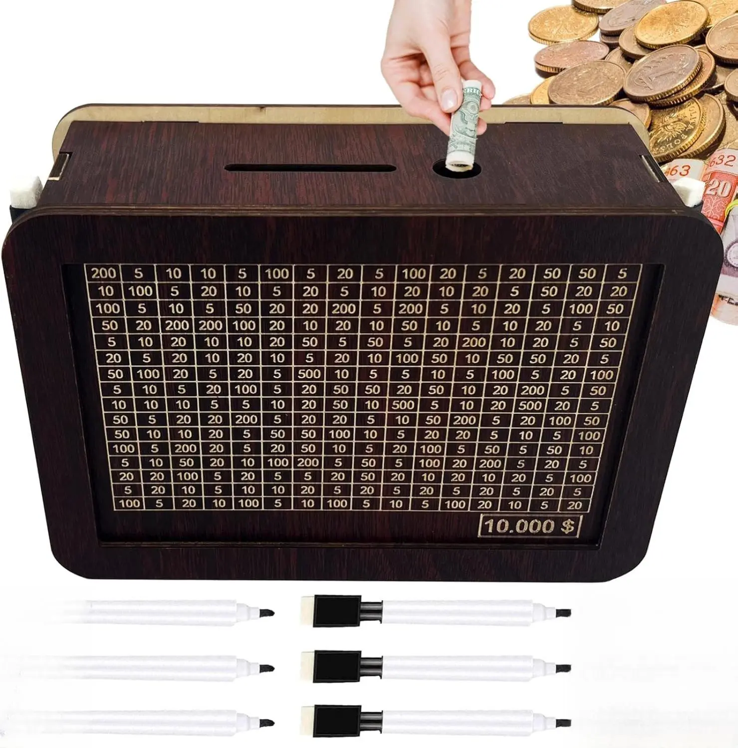 Wooden Money Saving Lock Cash Box,Official Save Safe Money Challenge Smash Wood Box,Adult Cash Savings Bank Challenge Box,alcancía Real China Coin Saver Cashbox,10000,10k,365 Savings Challenge Box