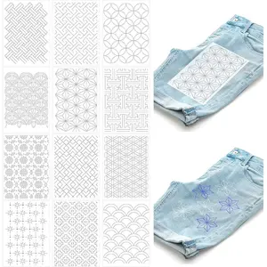 12 count Sashiko Embroidery  Stabilizers Water Soluble Embroidery Transfer Patterns Stencils Stick and Stitch Designs Sashiko Template for Sewing Hand Quilting