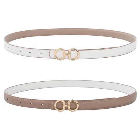 AWAYTR Women's 0.7 Inches Reversible Thin Skinny PU Leather Belt with Horseshoe Buckle - 2-in-1 Casual Fashion Belt, Daily Accessory for Jeans, Dresses, Ideal Birthday Gift for Women (TikTokShopBlackFriday)