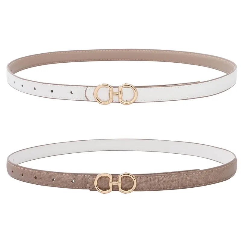AWAYTR Women's 0.7in Adjustable Reversible Thin Skinny PU Leather Belt with Horseshoe Buckle - 2-in-1 Casual Fashion Belt, Daily Accessory for Jeans, Ideal Birthday Gift for Girlfriend (TikTokShopBlackFriday)