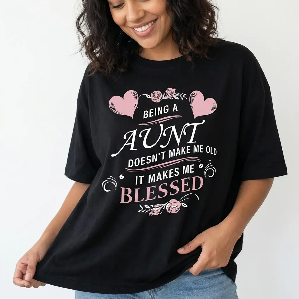 CASUALPRIME Women's Blessed Aunt Short-Sleeve T-Shirt, Elastic Fabric, Slim Fit, Floral Print, Perfect Auntie Gift