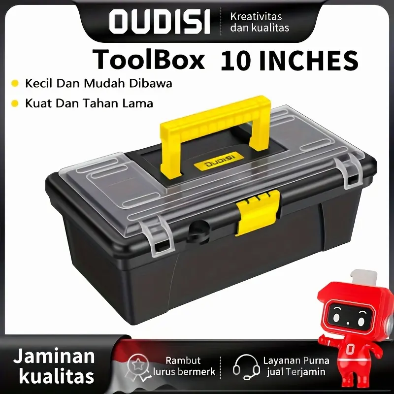 Otis Hardware Tool Kit, 10-Inch Sturdy Plastic Combination Case, Storage Container for Electricians And Carpenters' Power Drills, Vehicle Repair Toolbox with Upper Section - Ideal for Automotive Repairs, Electrical Work, And Household Use