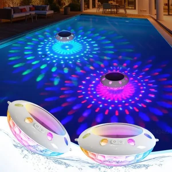 2‑Pack 6.5 Inch Solar Floating Pool Lights, 7 Color Modes with Remote Control, IP68 Waterproof for Outdoor Pool & Pond Night Decor