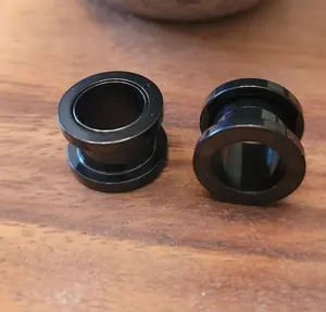 Pair Screw On Fit Black Anodized Stainless Steel Tunnels Gauges Ear Stretching Kit 00g 7/16 1/2 9/16 5/8 3/4 7/8 1 inch double flare plugs