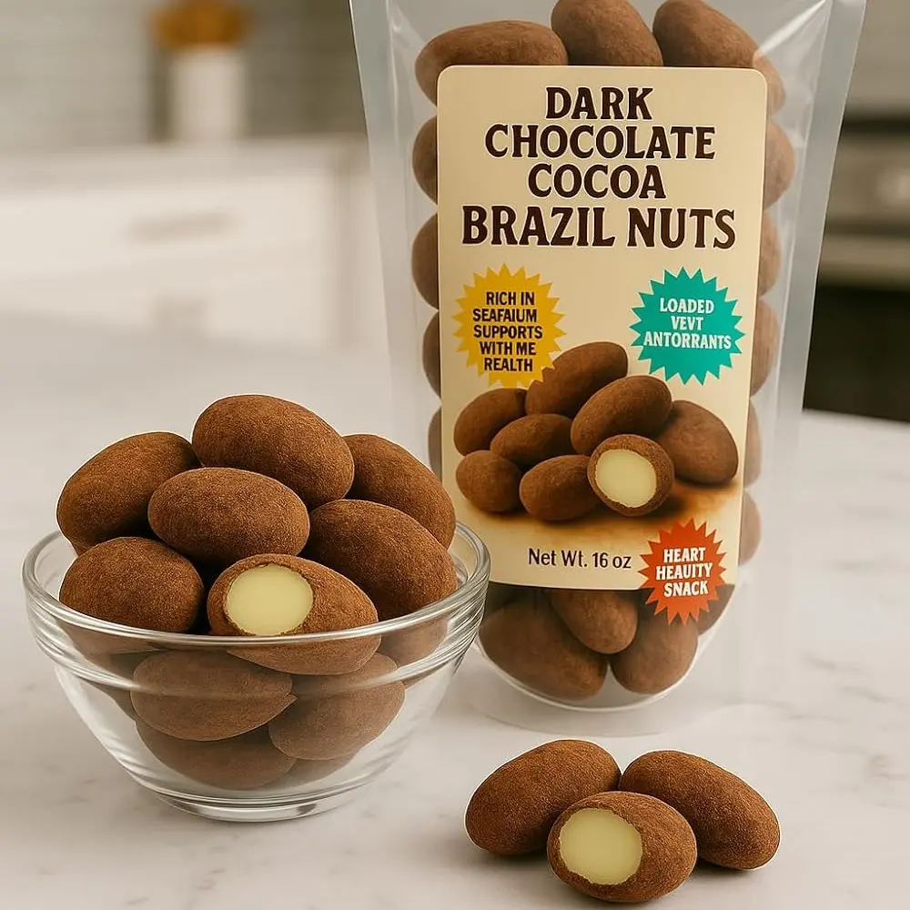 Brazil nuts coated in chocolate and dusted in cocoa – 1 pound – hand made fresh to order! Snack Protein