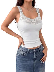 SERACAL 3pcs Lace Crop Short Tank Top Square Neck Double Lined Womenswear Basic Going Out Tops