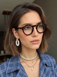 Women's Acrylic Lightweight Glasses Pilot Square Frame Fashion Non-Prescription Eyewear for Daily Reading and Casual Wear Decoration Leopard Pattern Eyeglasses