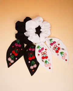 Elouise Beaded Cherry Bow Hair Tie Scrunchie