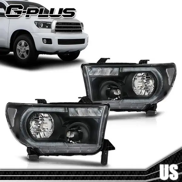 G-PLUS LED Tube Headlight Kit, Black/Clear Replacement Car Lights for 07-13 Toyota Tundra & 08-17 Sequoia, Truck Headlight for Car Exterior Upgrade, Led Headlight Kit
