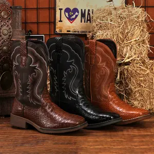 Cowboy Boots for Men  Western Men's Boots with Classic Embroidered Durable Short Boots  Slip on Square Toe Boots Slip Resistant Country Boots Chunky Heel Ankle