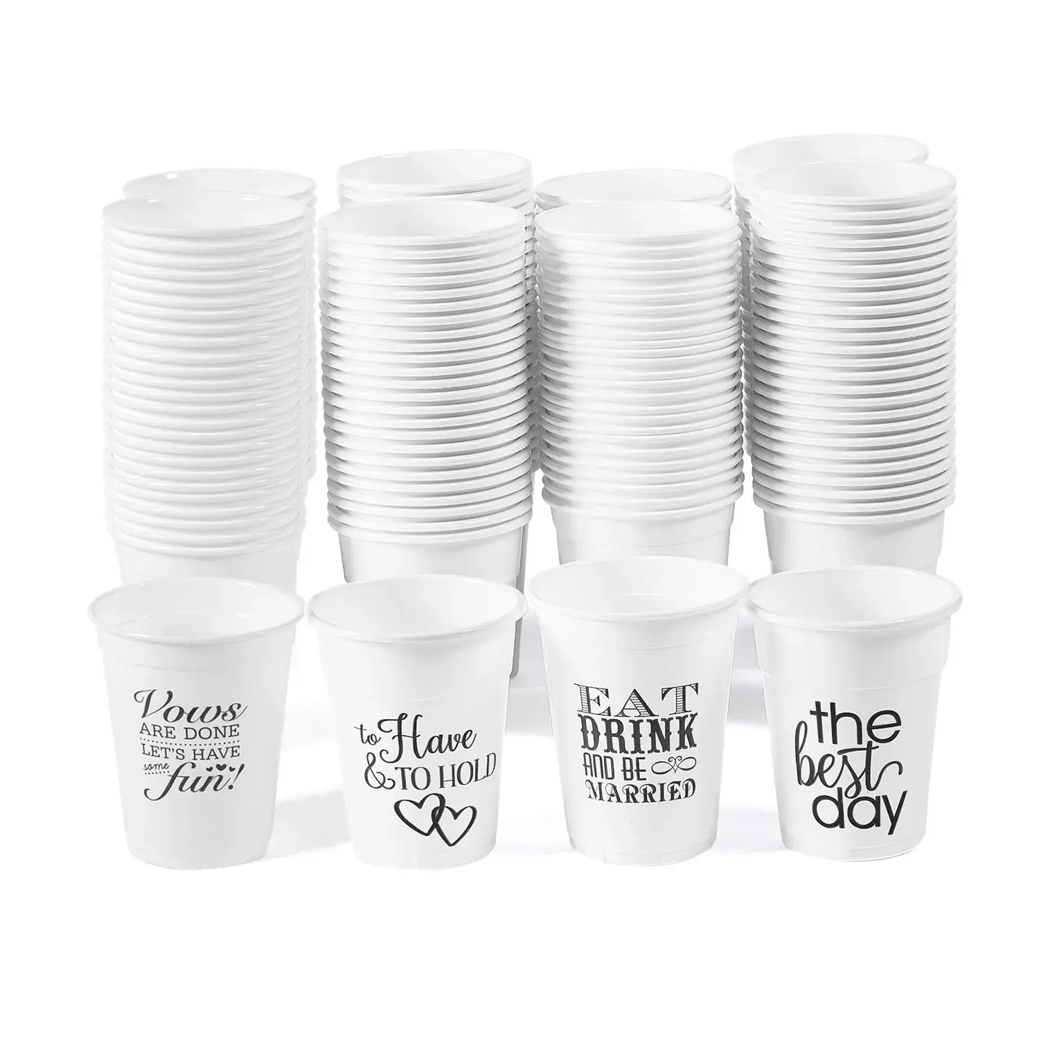 4 1/2" 16 oz. Bulk 200 Ct. Wedding Sayings Plastic Cup Assortment