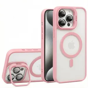 【For iPhone】【PINK】Metal Camera Lens Magnetic Phone Case