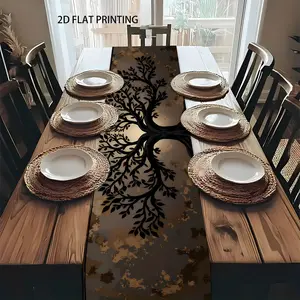 2D flat printing, 1-piece table flag, tree of life extended lush rectangular table flag, linen material, suitable for dining tables, coffee tables, home party decoration, kitchen, party, festival bright cultural decoration