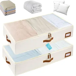 2-pack queen-size under-bed storage bags with handles and label clips under-bed clothing storage sturdy padded structure storage bags
