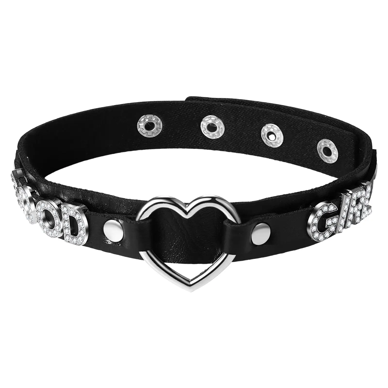 OIDEA Women's Punk Rock Choker, Adjustable PU Leather Collar with Heart O-Ring, Rhinestone Letters & Studs, Edgy Modern Fashion Accessory, Modern Fashion Accessories, Heart Necklaces, Edgy Graphic Tees, Gifts Adults, Buckle, Metal Stud