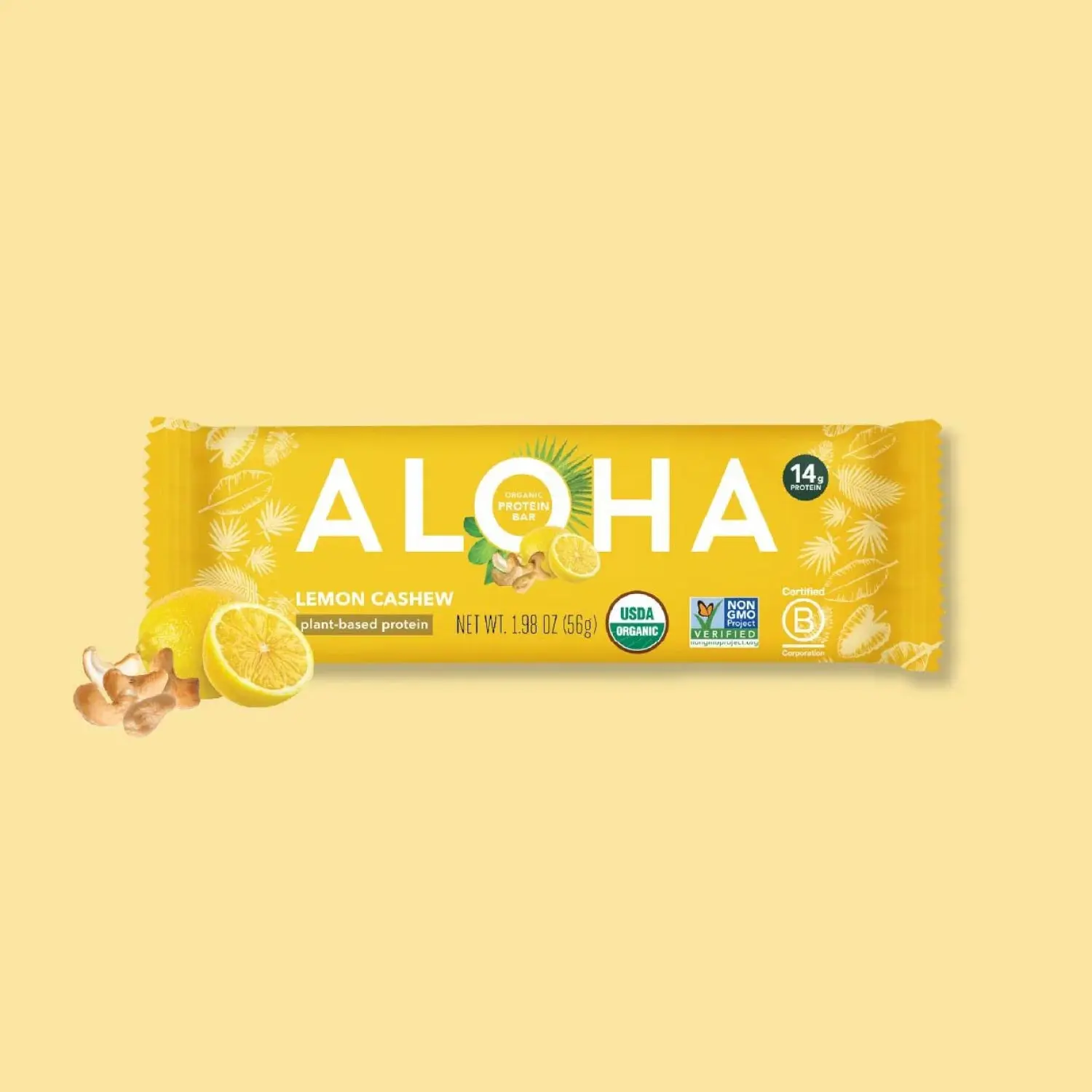 ALOHA Lemon Cashew Protein Bar | 12 Bars | 14g Plant Protein, 5g Sugar | Certified USDA Organic, Vegan, Gluten-Free | Bright Lemon + Cashew + Coconut