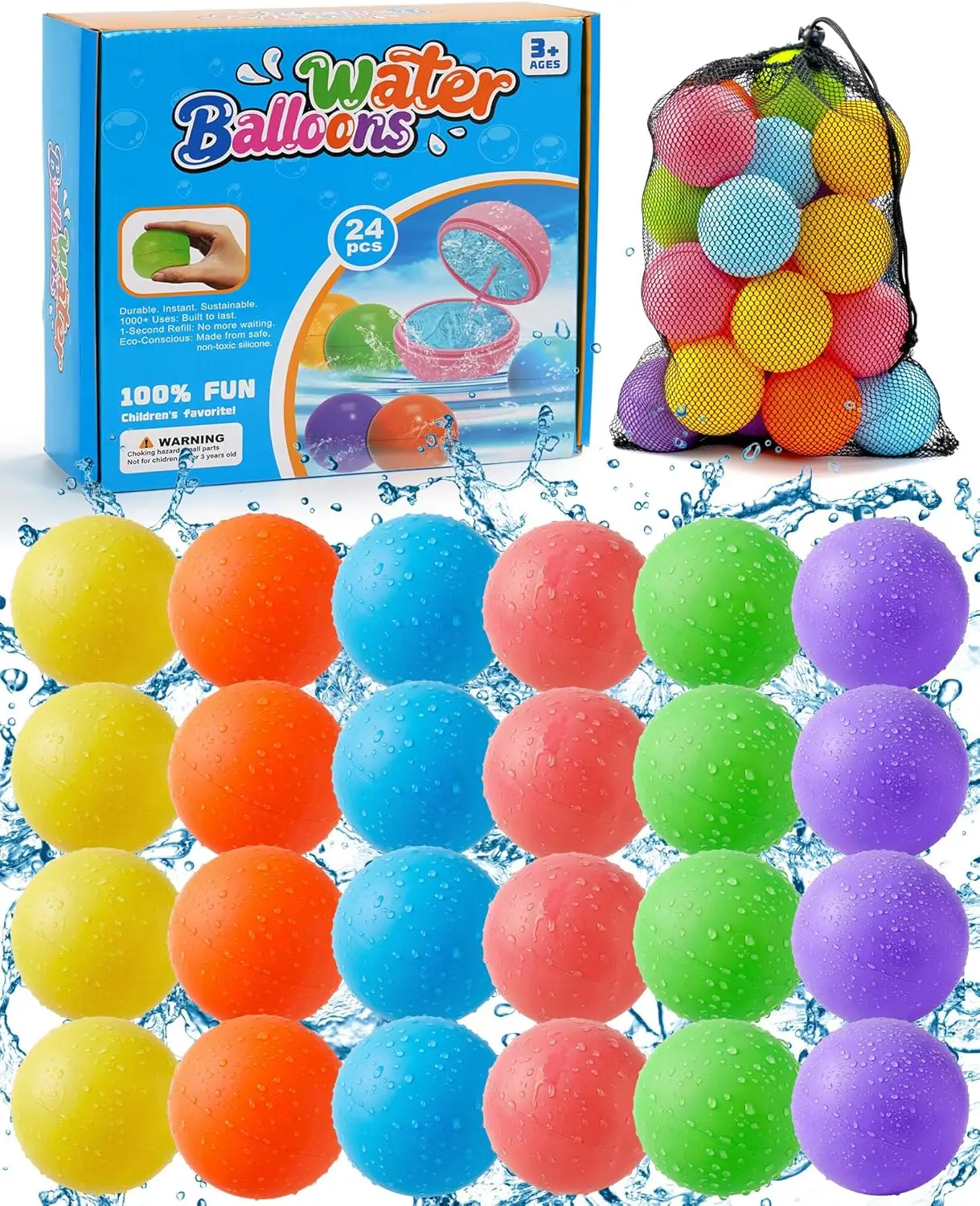 Reusable Water Balloons 120 Pcs, Quick-Fill Summer Water Toys for Pool Parties & Outdoor Beach Backyard Games, Durable Splash Balls for Kids Adults