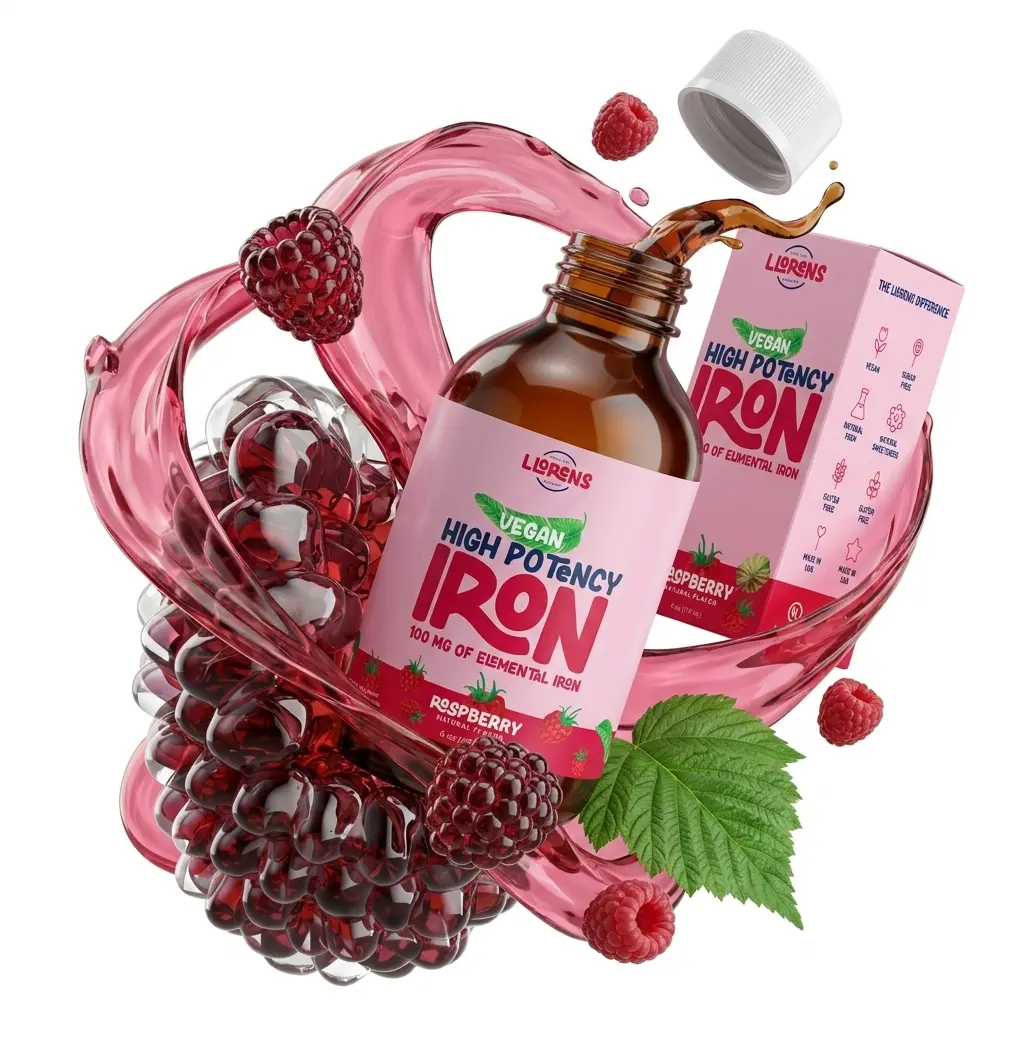 Iron Supplement Liquid Iron High Potency Iron for Women & Adults by Llorens - 100mg Polysaccharide Iron Complex Iron Supplements for Anemia and Iron Deficiency, (Raspberry, 6 oz)