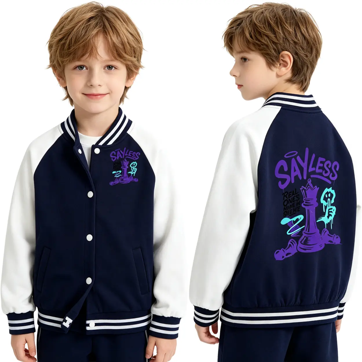 Kids Color Block Raglan Varsity Jacket, Soft Breathable Loose Fit Baseball Coat, Classic Striped Collar Button Up Outerwear for Boys Girls School Daily Outdoor Casual