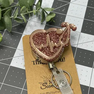 Stethoscope and heartbeat badge reel, nurse badge reel