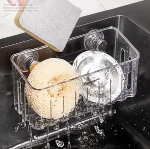 (Rotating Suction Cup Holder) One-touch Rotating Suction Cup Kitchen Cleaning Organizer. Features A Hidden Drainage Design for Easy Rinsing and Installs Without Drilling, Perfect for Keeping Sponges and Brushes Neatly Organized Beside The Sink.