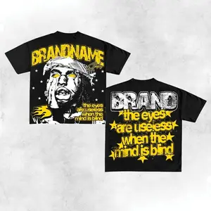 FEEGO Y2K Graphic "Blind Mind" Personalize Printed Tshirt Casual Cotton Menswear T-Shirt shirts  men y2k harajuku letter Streetwear Round Neck