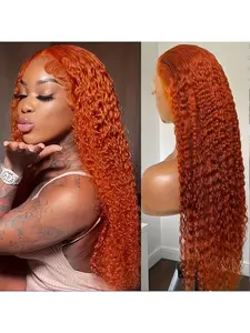 5X5 Ginger Lace Front Wigs Human Hair Orange Deep Wave Lace Front Wig Human Hair Pre Plucked Ginger Wet Wavy Deep Curly HD Frontal Wigs for Women 200 Density Kinky Curly Wig Curly Afro